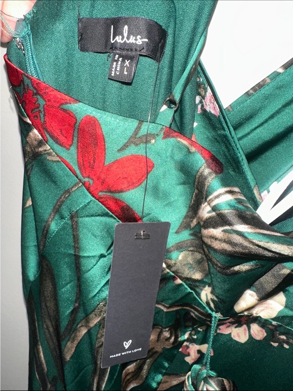 NWT! Lulu's Still the One Emerald Green Floral Print Satin Maxi Dress. Womens XL - Picture 6 of 6
